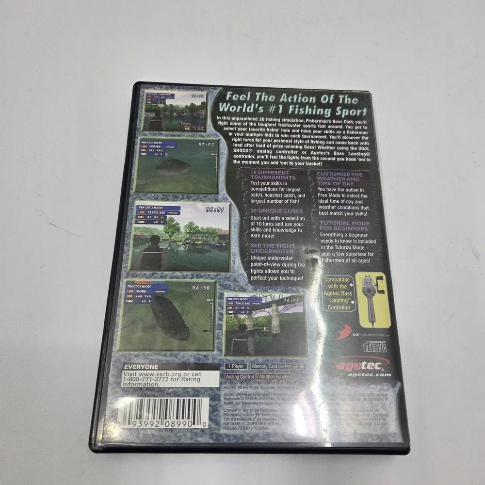 Fishermans Bass Club Sony PlayStation 2 PS2 Blue Bottom Disc CIB Complete